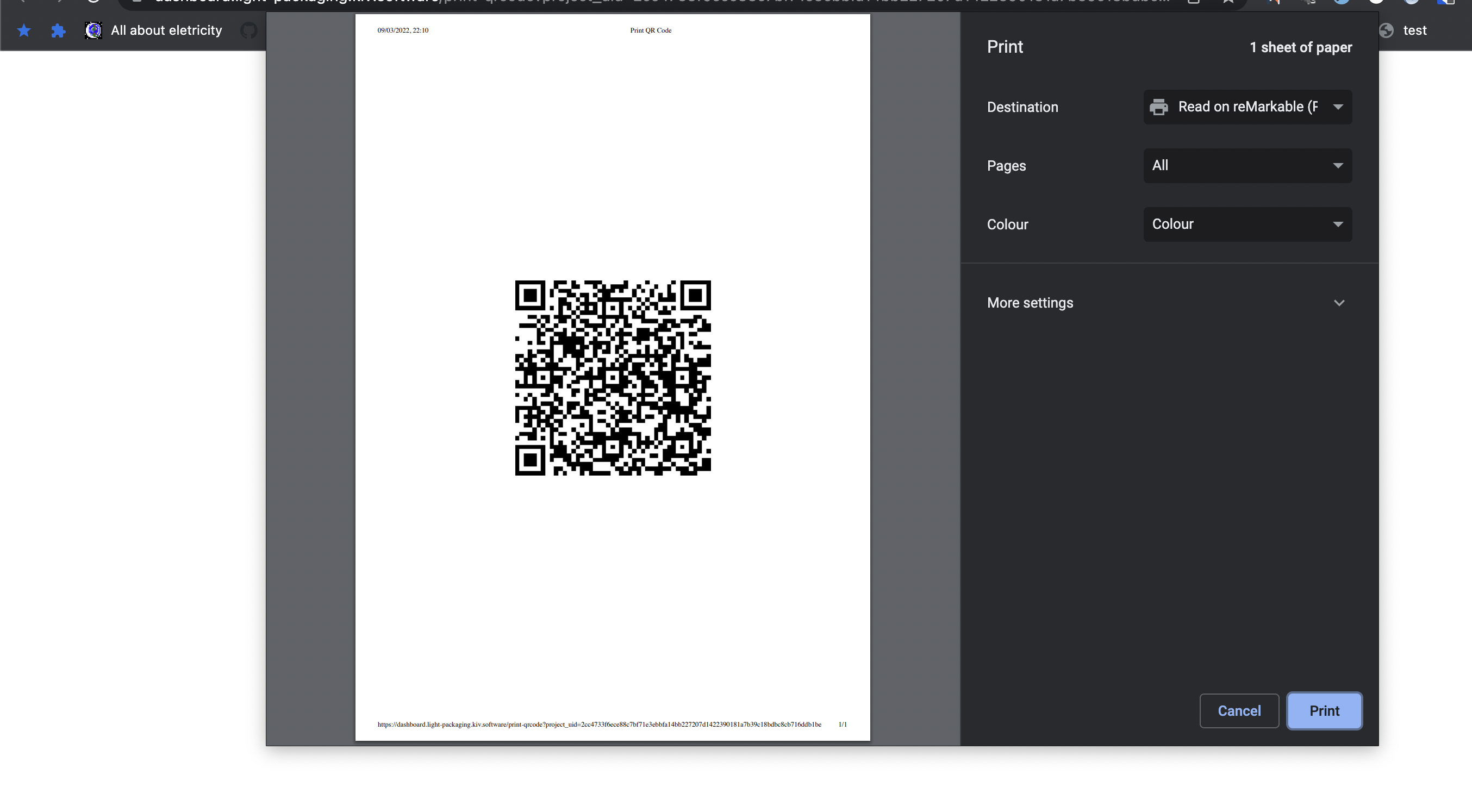 Printing the QR code