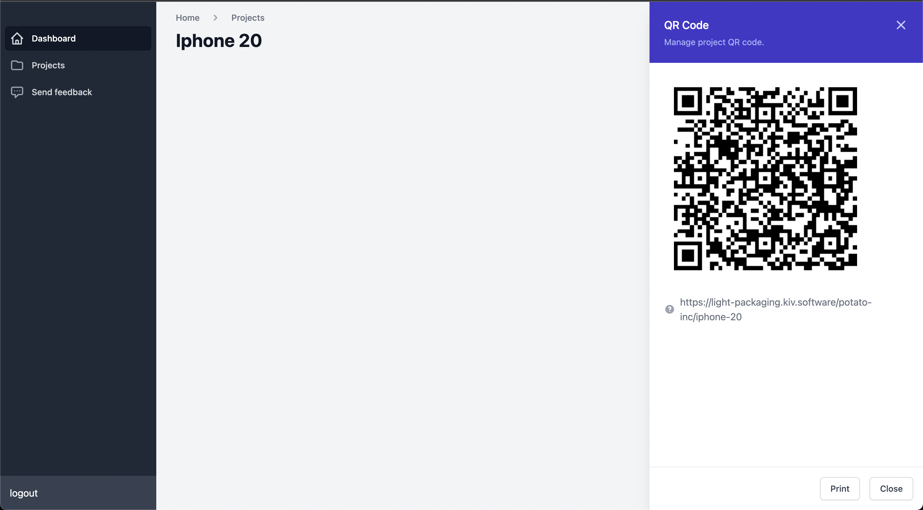 QR code generated for the project